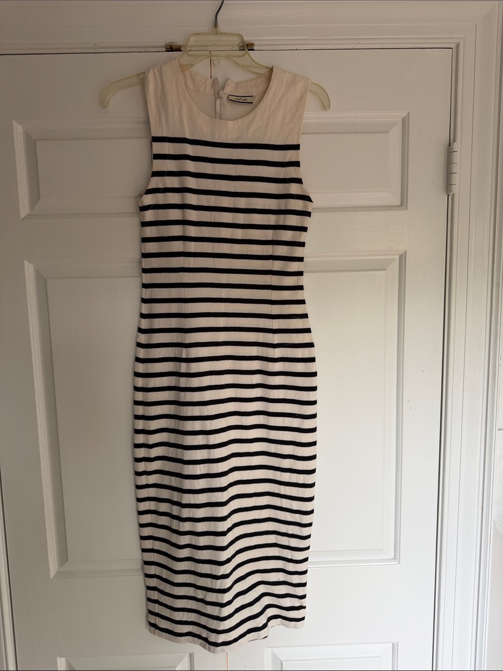 By Malene Birger Cream and Black Striped Sleeveless Midi Dress